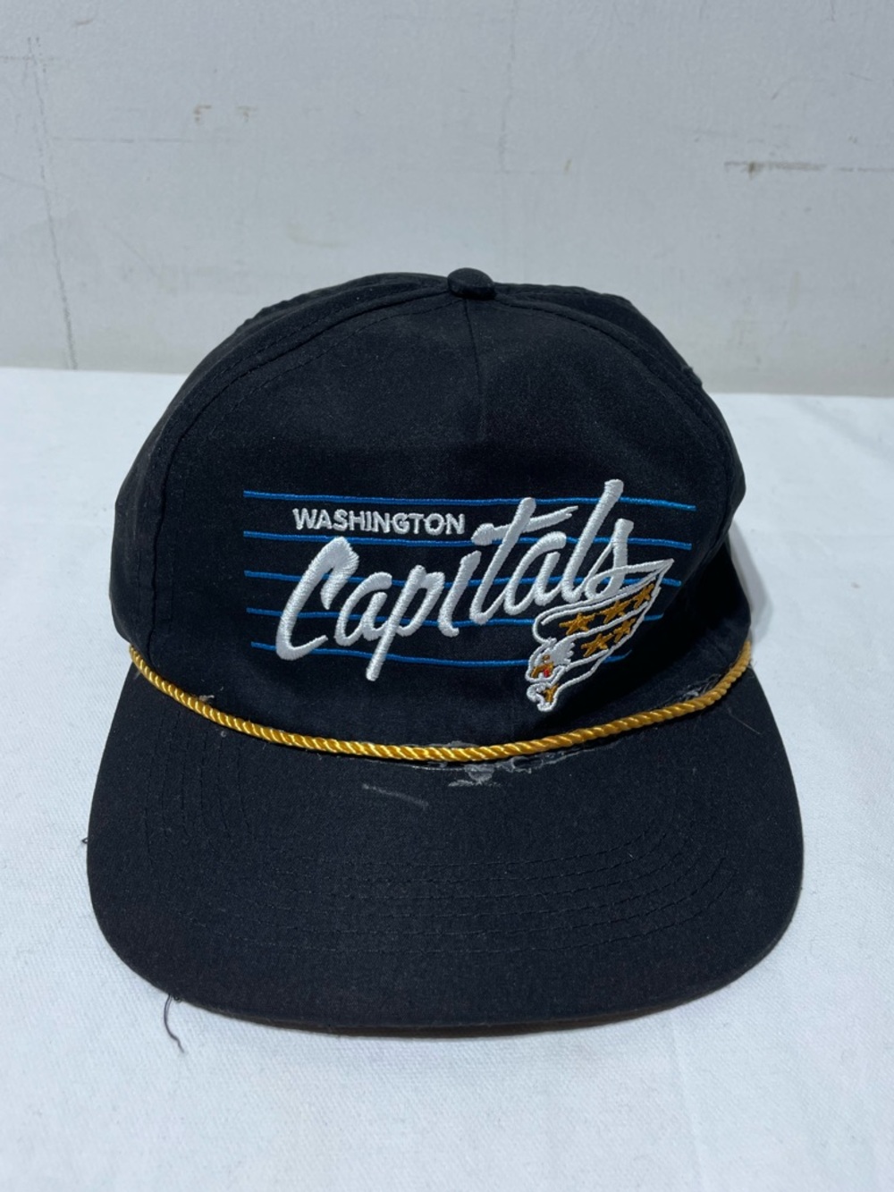 Vintage Washington Capitals Snapback Hat Black NHL Script Rope Cap Capital One